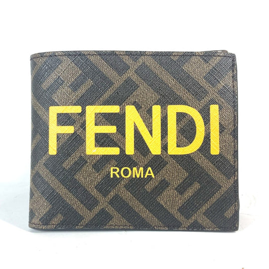 FENDI Folded wallet 7M0339 PVC / Leather Brown Zucca logo mens Used Authentic