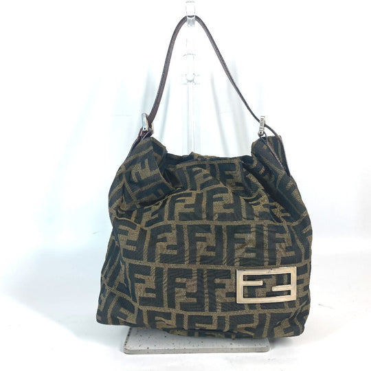 FENDI Shoulder Bag Leather / canvas Brown Accessory pouch Zucca logo Women Used Authentic