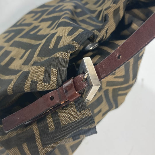 FENDI Shoulder Bag Leather / canvas Brown Accessory pouch Zucca logo Women Used Authentic