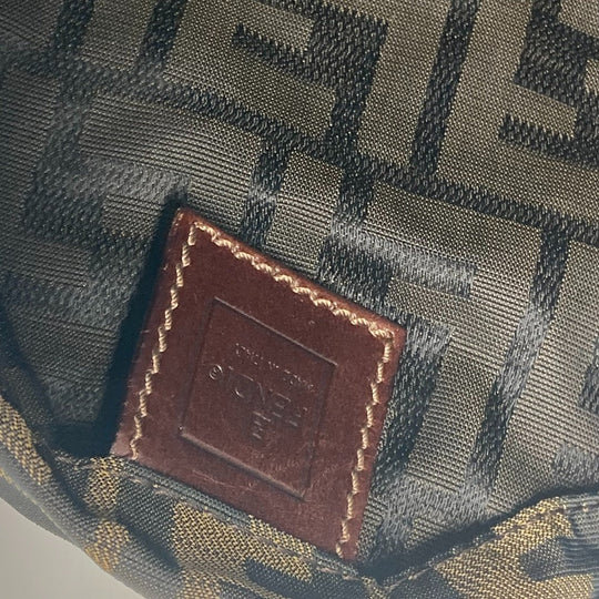 FENDI Shoulder Bag Leather / canvas Brown Accessory pouch Zucca logo Women Used Authentic