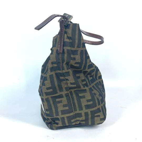 FENDI Shoulder Bag Leather / canvas Brown Accessory pouch Zucca logo Women Used Authentic