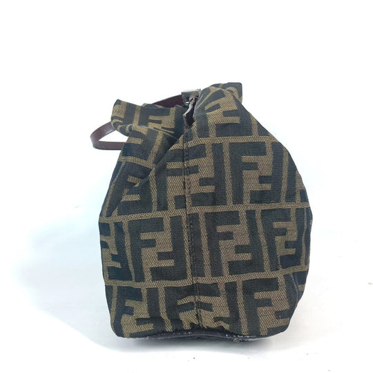 FENDI Shoulder Bag Leather / canvas Brown Accessory pouch Zucca logo Women Used Authentic