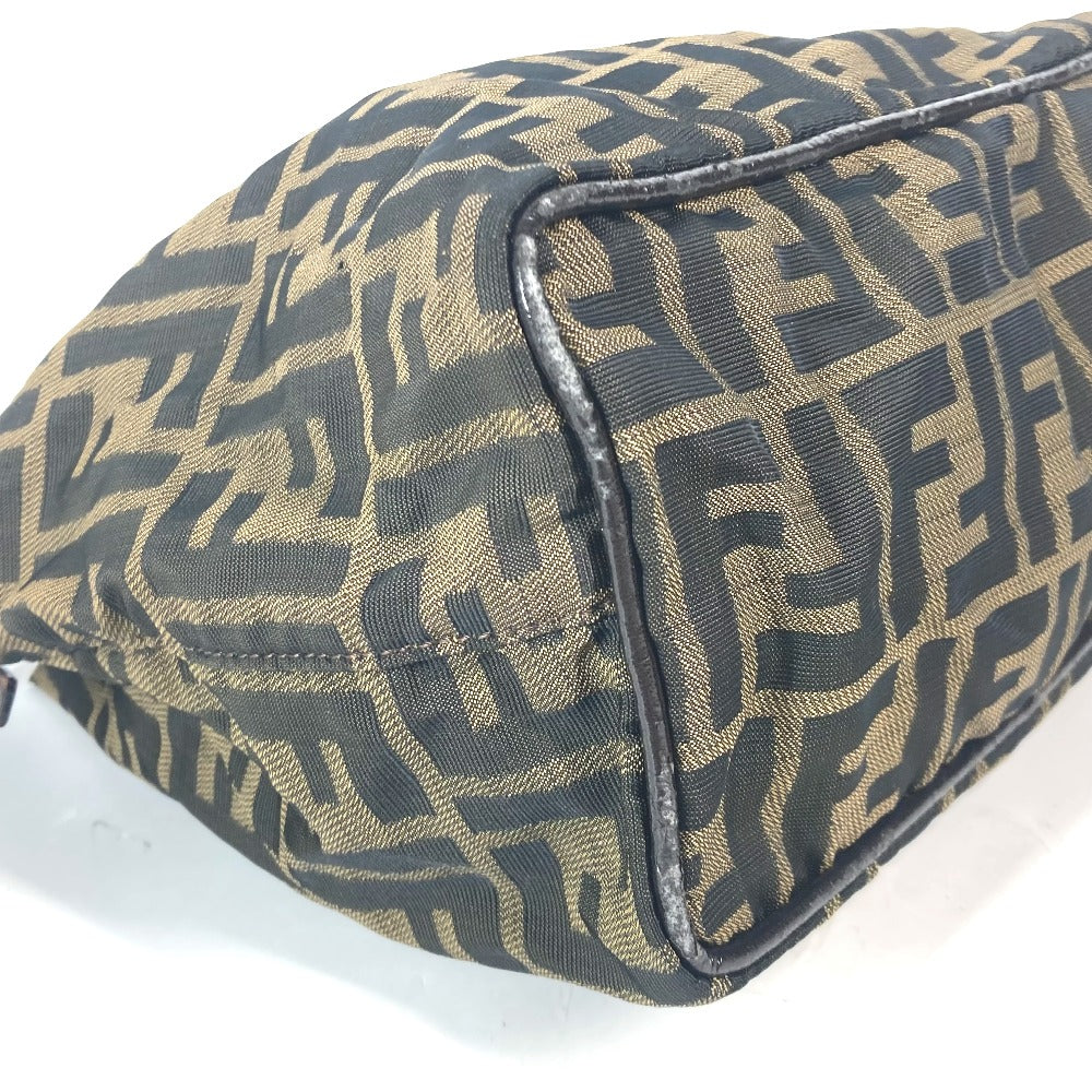 FENDI Shoulder Bag Leather / canvas Brown Accessory pouch Zucca logo Women Used Authentic