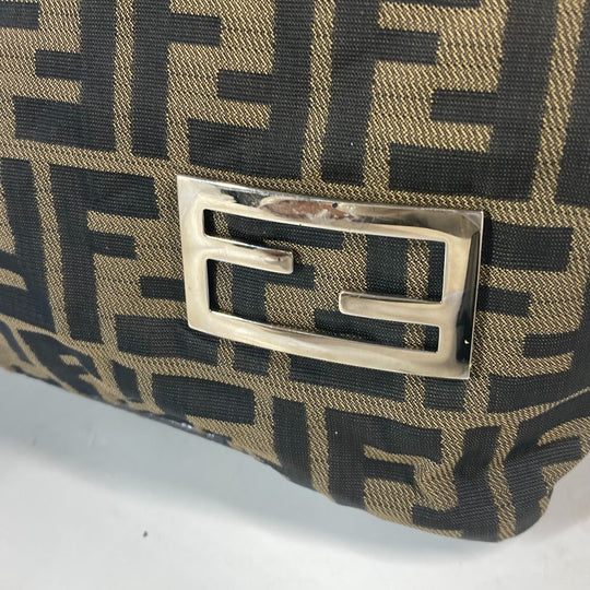 FENDI Shoulder Bag Leather / canvas Brown Accessory pouch Zucca logo Women Used Authentic