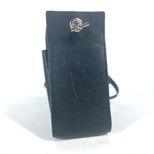 HERMES Pouch leather black Shoulder Bag Crossbody Bag with Strap Vespa Women Used Authentic