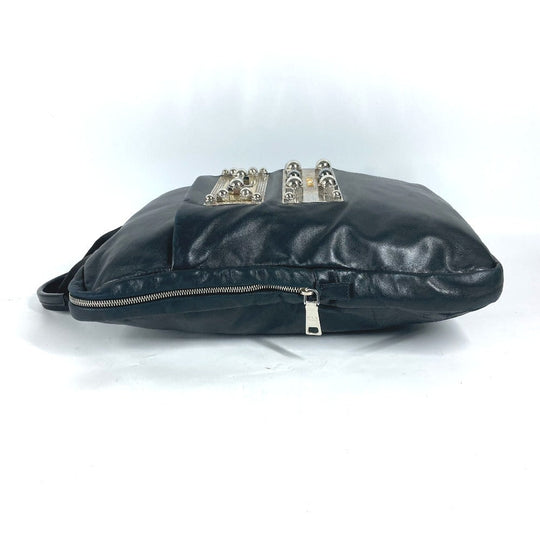 PRADA Tote Bag VA0744 leather black logo metal plate mens(Unisex) Used Authentic