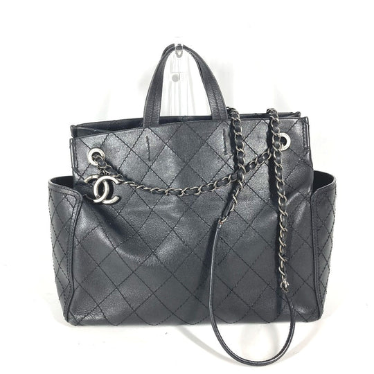 CHANEL Shoulder Bag leather black Matelasse WChain Quilting CC COCO Mark logo