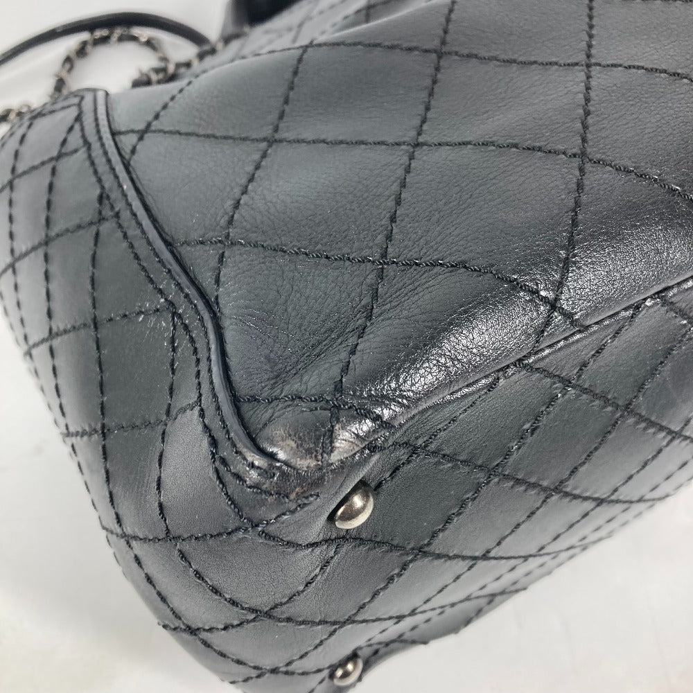 CHANEL Shoulder Bag leather black Matelasse WChain Quilting CC COCO Mark logo