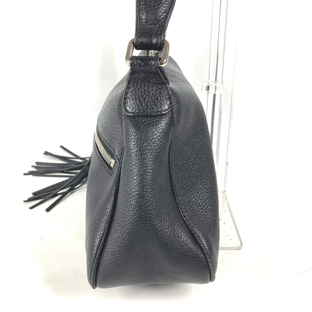 CHANEL Shoulder Bag leather black one belt shoulder bag logo fringe tassel Women Used Authentic