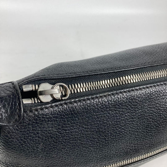 CHANEL Shoulder Bag leather black one belt shoulder bag logo fringe tassel Women Used Authentic