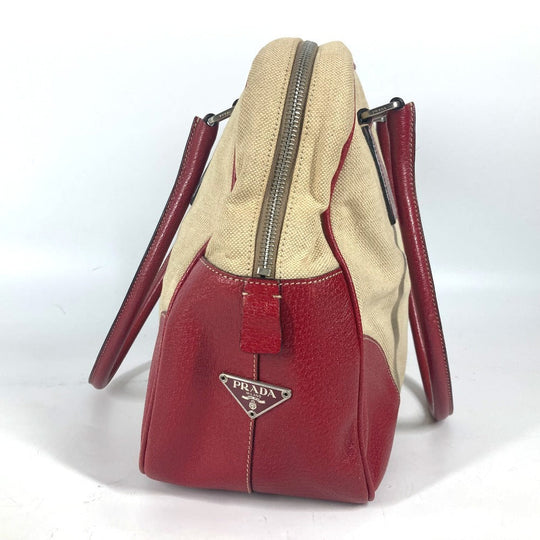 PRADA Shoulder Bag Leather / canvas beige By color Triangle logo plate Women Used Authentic