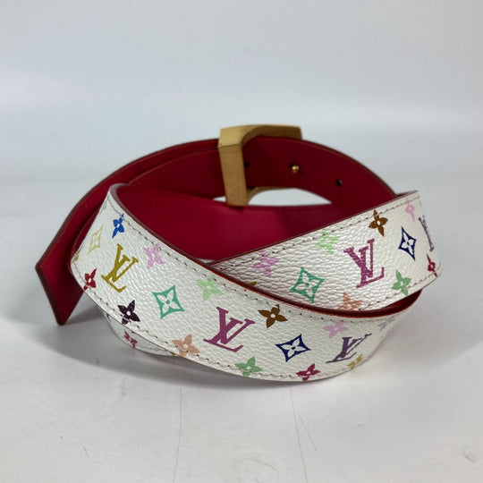 LOUIS VUITTON belt M9682W Monogram multicolor canvas white Monogram multicolor Sun Tulle LV cut Women 80 Used Authentic