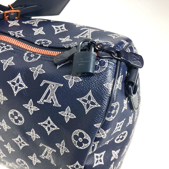 LOUIS VUITTON Boston Duffel bag M43684 Monogram canvas Navy Monogram ink upside down Keepall bandouliere50