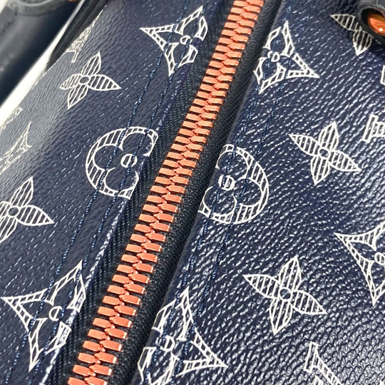 LOUIS VUITTON Boston Duffel bag M43684 Monogram canvas Navy Monogram ink upside down Keepall bandouliere50