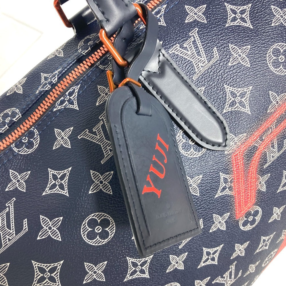 LOUIS VUITTON Boston Duffel bag M43684 Monogram canvas Navy Monogram ink upside down Keepall bandouliere50