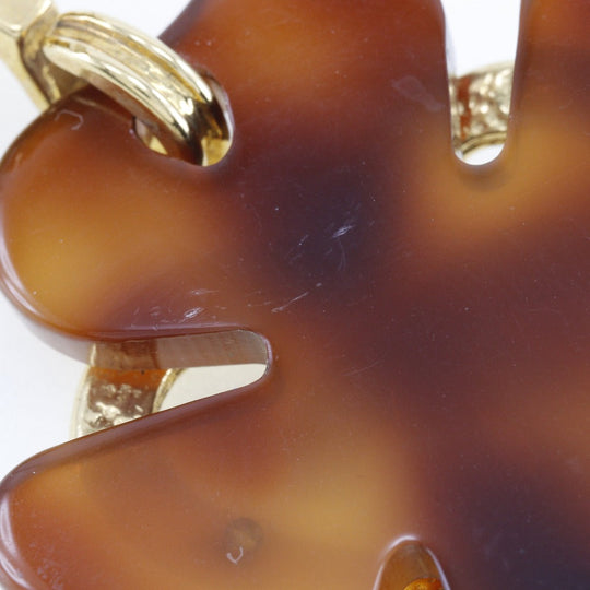 CHANEL Earring Plated Gold , Plastic Brown vintage Clover COCO Mark Heart Women Used Authentic
