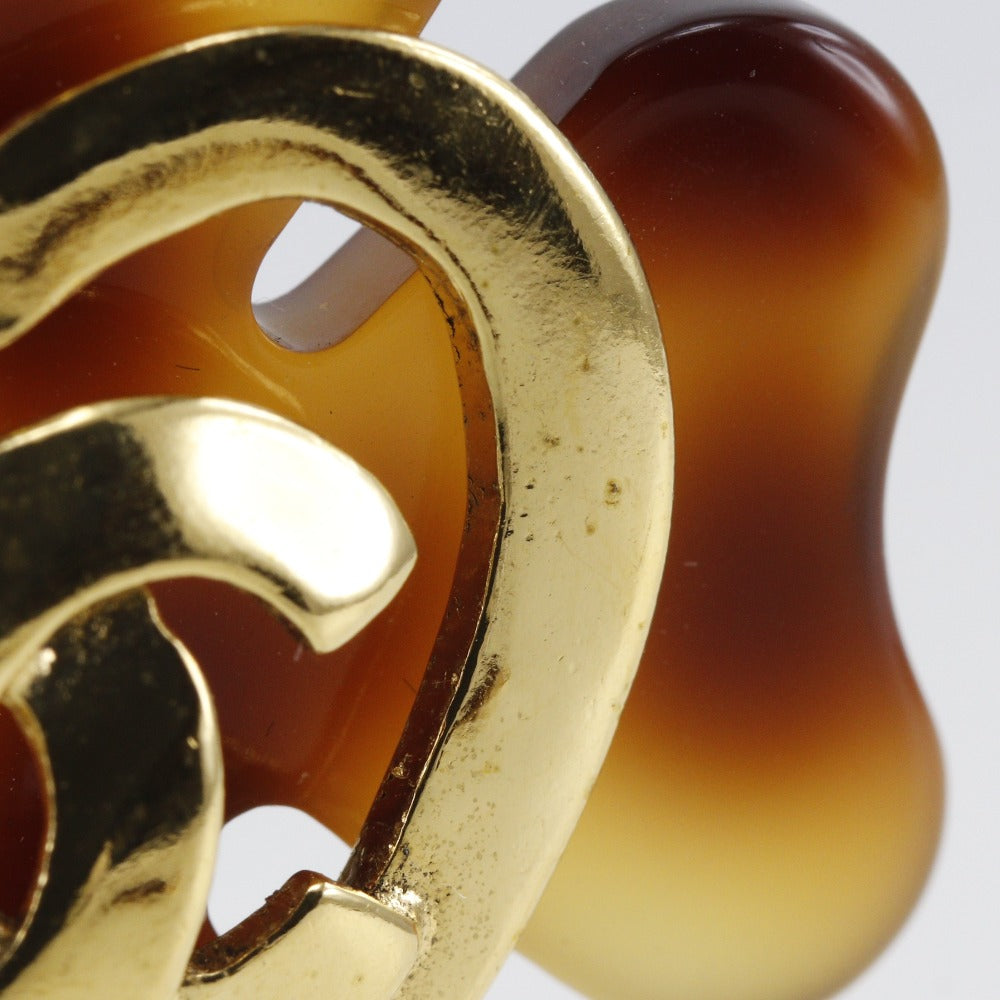CHANEL Earring Plated Gold , Plastic Brown vintage Clover COCO Mark Heart Women Used Authentic