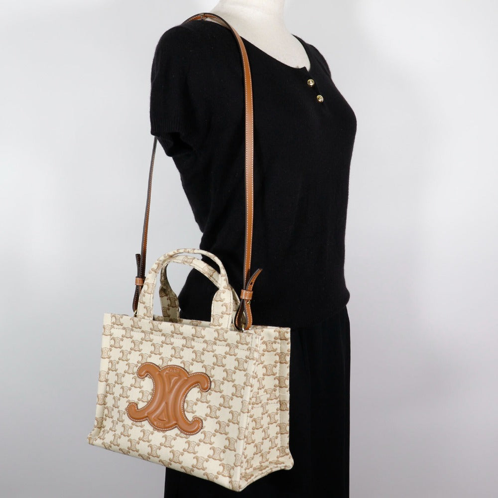 CELINE Handbag 19916 2EZ6 01BC canvas beige 2WAYShoulder Triomphe Small Hippo Thais Women Used Authentic