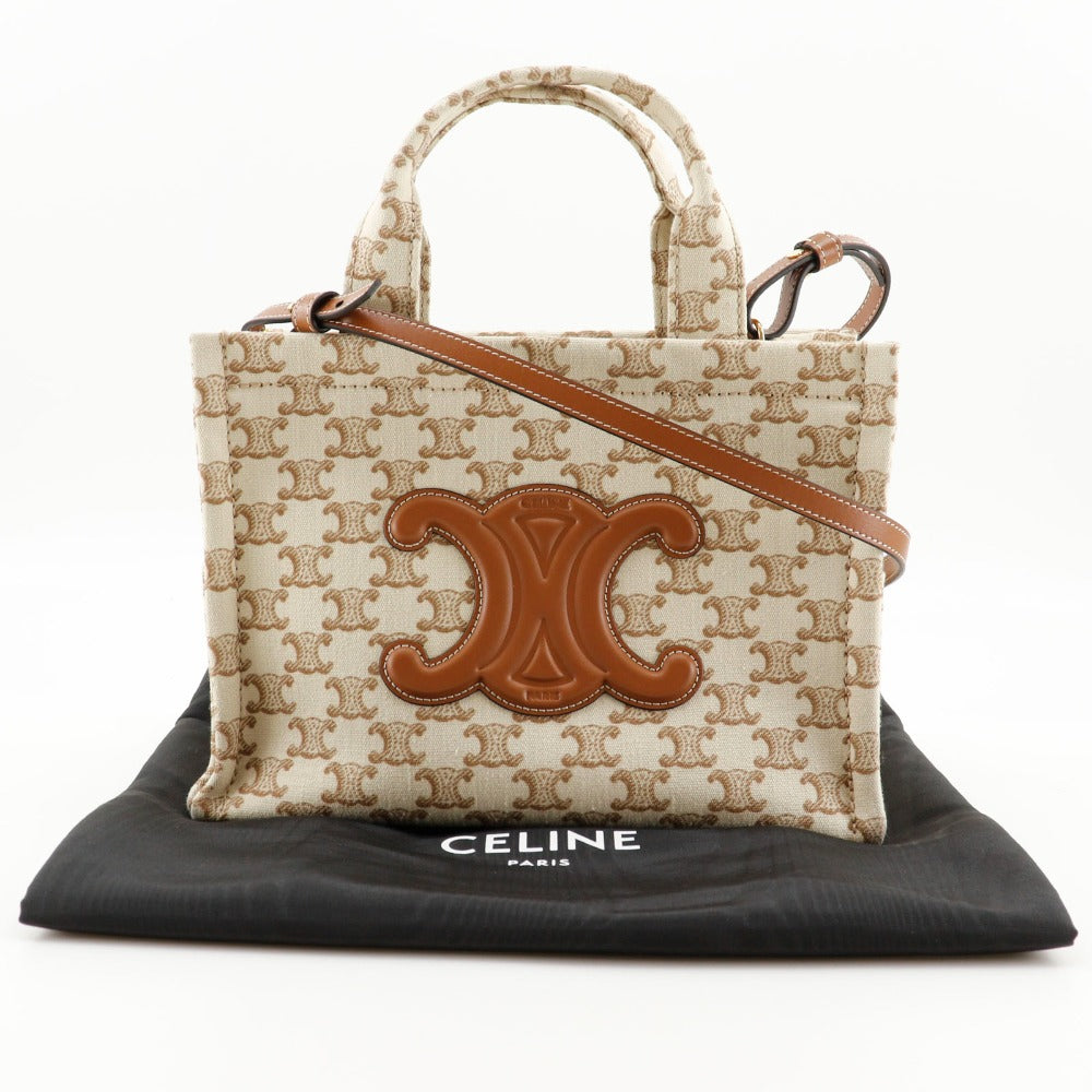 CELINE Handbag 19916 2EZ6 01BC canvas beige 2WAYShoulder Triomphe Small Hippo Thais Women Used Authentic