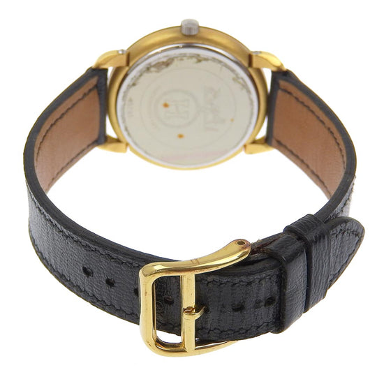 HERMES Watches Quartz Stainless Steel, Plated Gold, Leather gold Pullman White dial mens Used Authentic