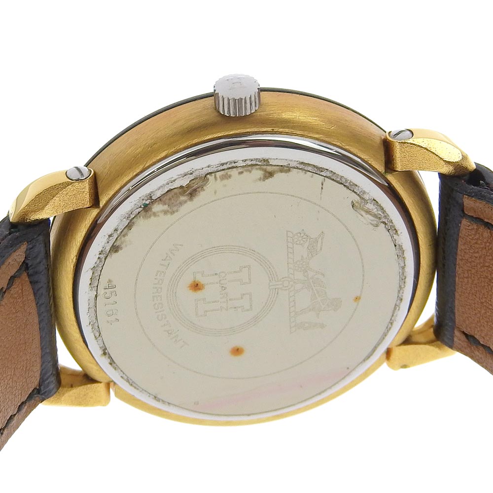 HERMES Watches Quartz Stainless Steel, Plated Gold, Leather gold Pullman White dial mens Used Authentic