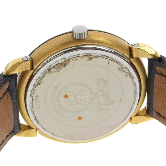 HERMES Watches Quartz Stainless Steel, Plated Gold, Leather gold Pullman White dial mens Used Authentic