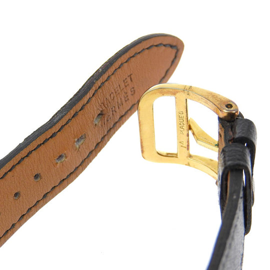 HERMES Watches Quartz Stainless Steel, Plated Gold, Leather gold Pullman White dial mens Used Authentic