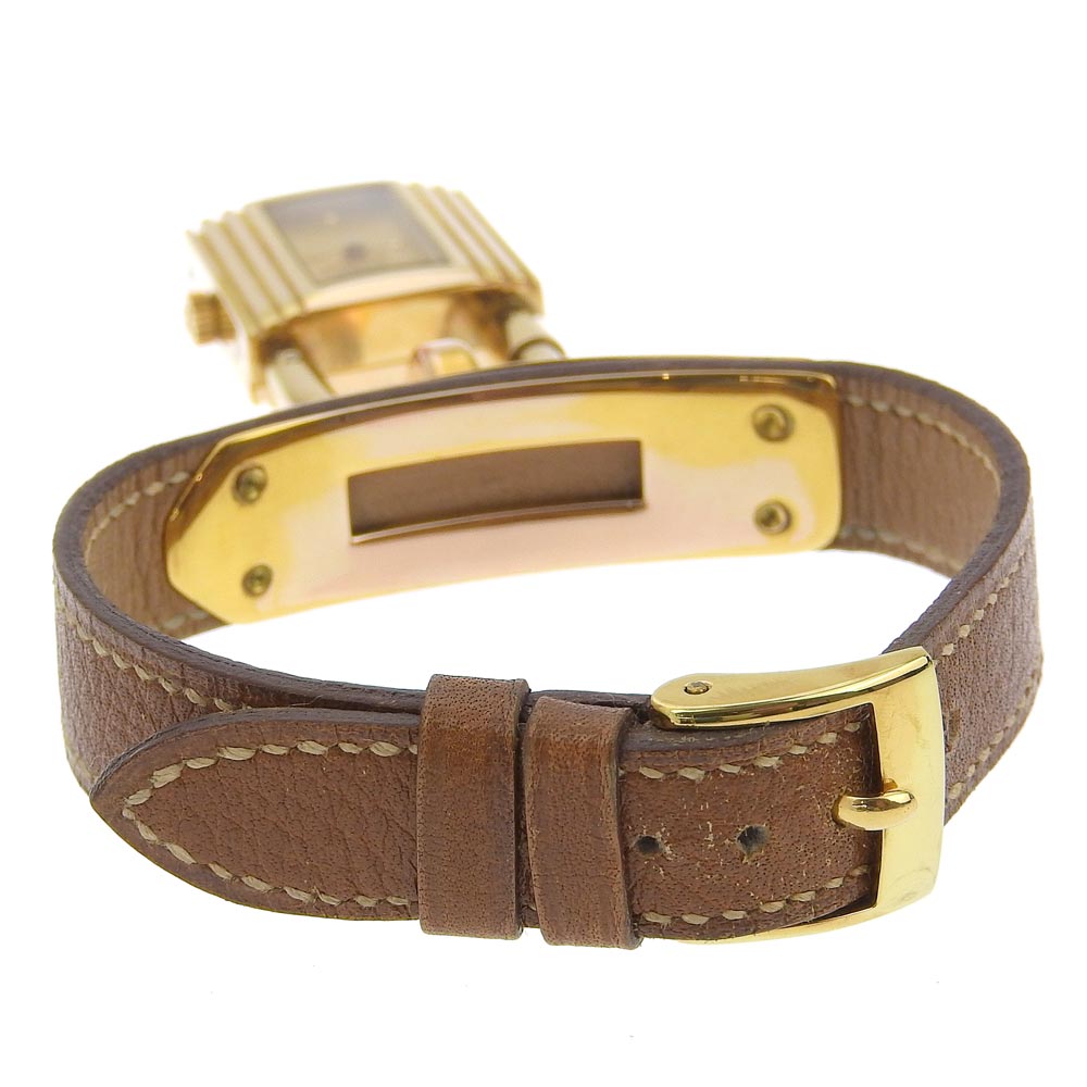 HERMES Watches Quartz Plated Gold , Leather gold vintage Kelly watch gold dial Women Used Authentic