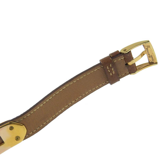 HERMES Watches Quartz Plated Gold , Leather gold vintage Kelly watch gold dial Women Used Authentic