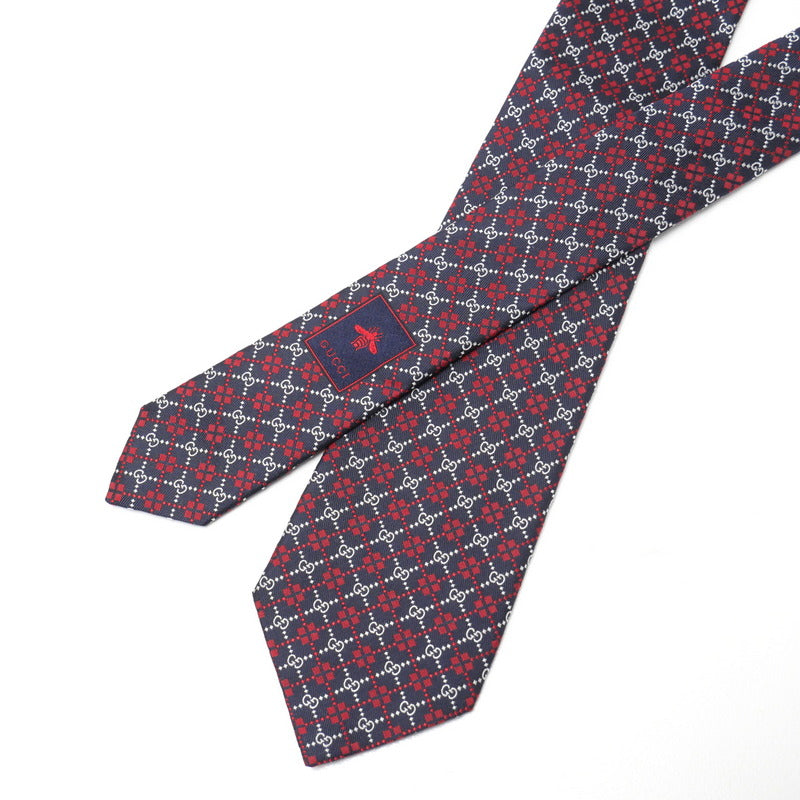 GUCCI tie silk Navy / Red mens Used Authentic