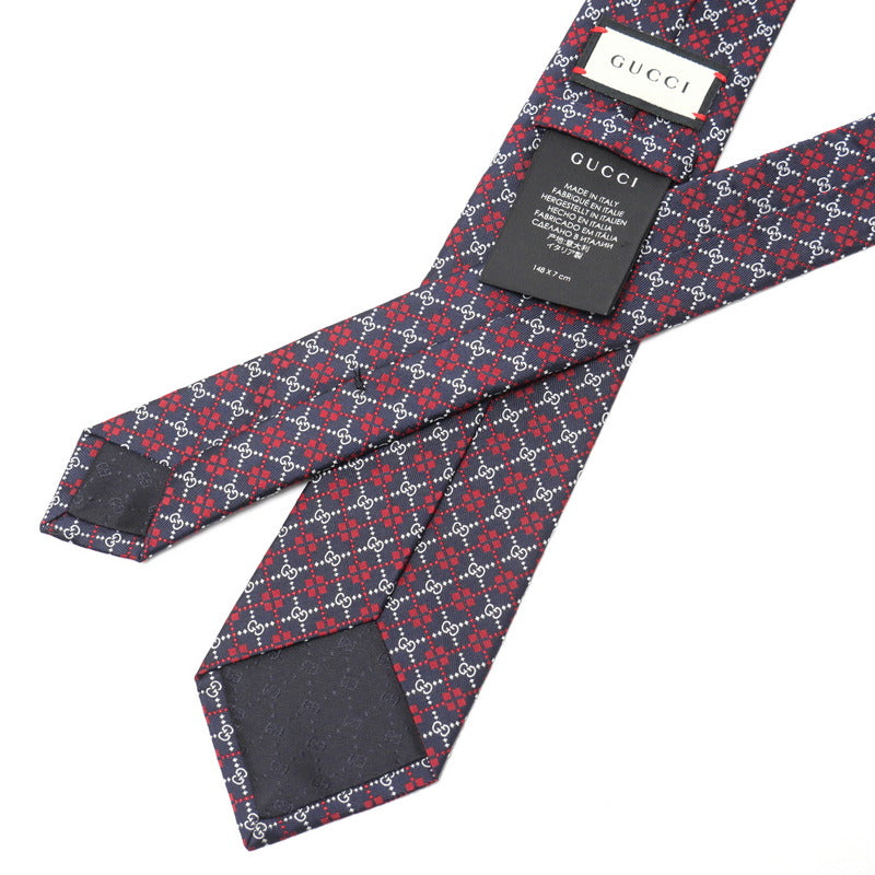 GUCCI tie silk Navy / Red mens Used Authentic