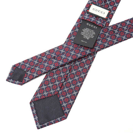 GUCCI tie silk Navy / Red mens Used Authentic