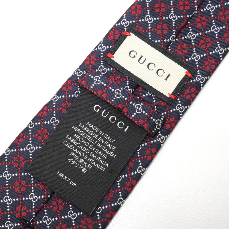 GUCCI tie silk Navy / Red mens Used Authentic