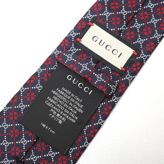 GUCCI tie silk Navy / Red mens Used Authentic