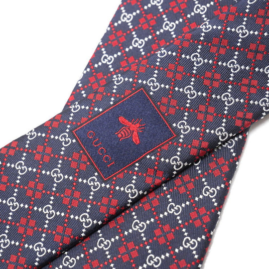 GUCCI tie silk Navy / Red mens Used Authentic