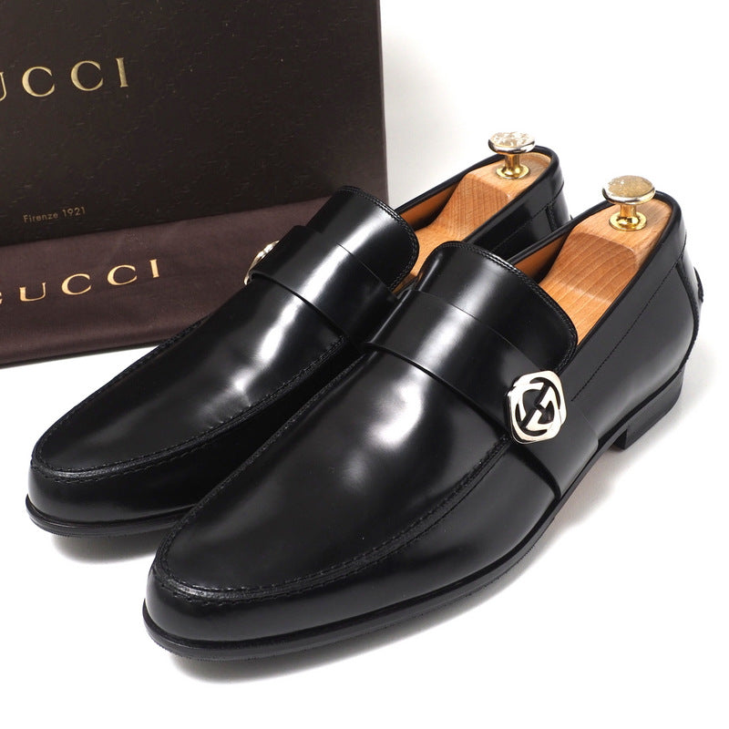 GUCCI loafers 233506 leather black mens 7 Used Authentic