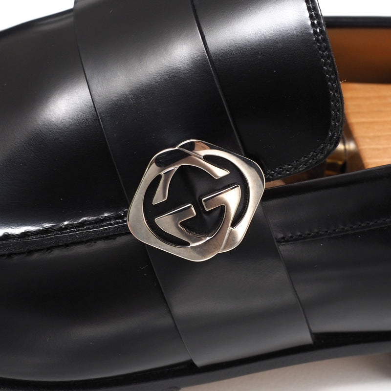 GUCCI loafers 233506 leather black mens 7 Used Authentic