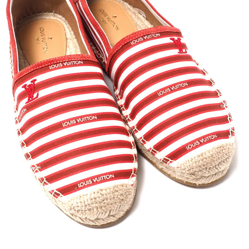 LOUIS VUITTON Slip-on canvas Red x white mens 7 Used Authentic