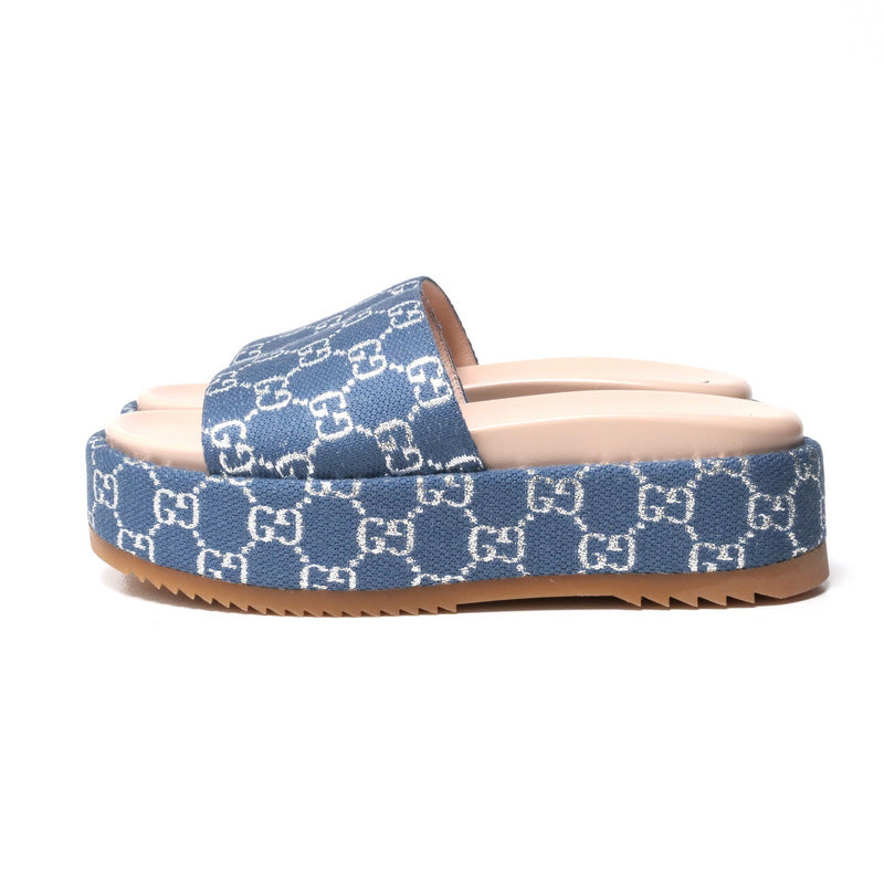 GUCCI Sandals 623212 GG canvas Light blue / Silver Women 37 Used Authentic