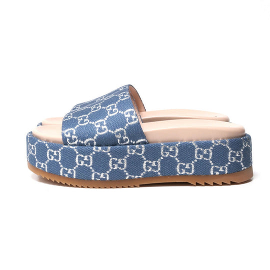 GUCCI Sandals 623212 GG canvas Light blue / Silver Women 37 Used Authentic