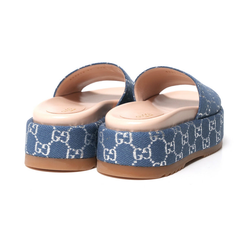 GUCCI Sandals 623212 GG canvas Light blue / Silver Women 37 Used Authentic
