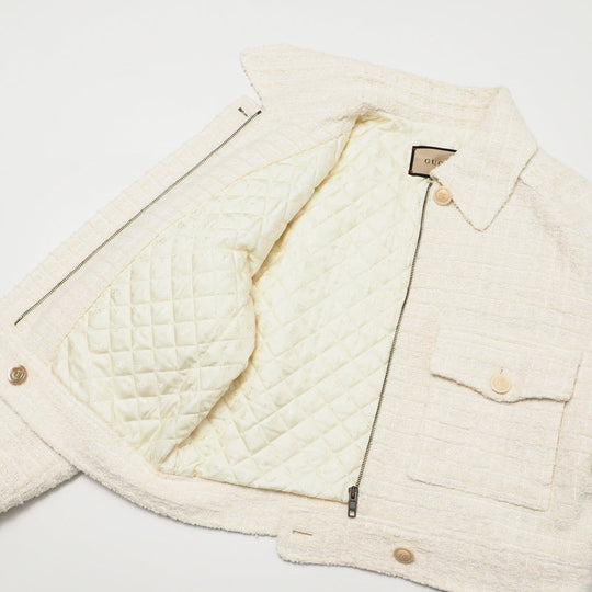 GUCCI Jacket 721995 tweed Ivory Women 40 Used Authentic