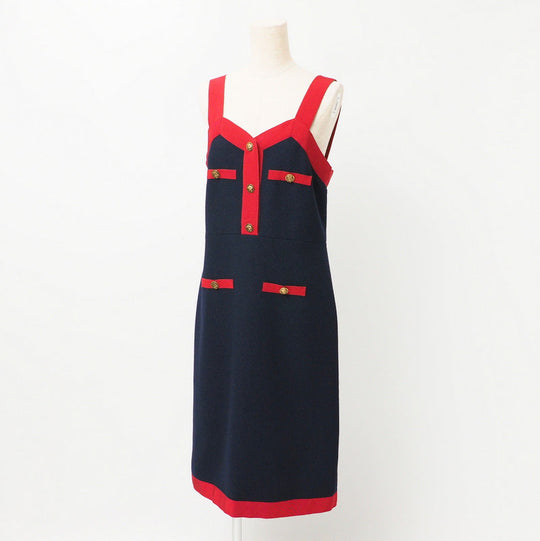 GUCCI one piece 550784 86% wool, 14% nylon Navy x red Women 42 Used Authentic