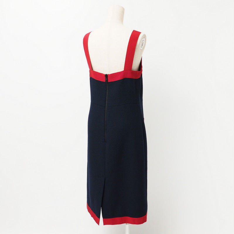 GUCCI one piece 550784 86% wool, 14% nylon Navy x red Women 42 Used Authentic