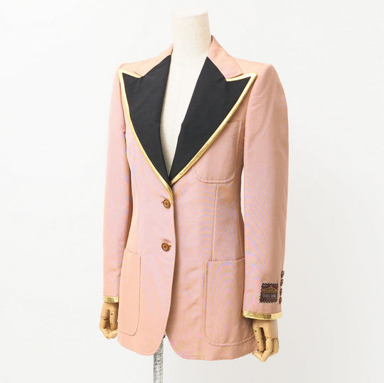 GUCCI tailored jacket 621256 55% cotton, 45% rayon Pink/Black/Gold Women 38�i160/84Y�j Used Authentic