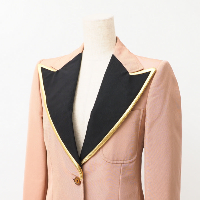GUCCI tailored jacket 621256 55% cotton, 45% rayon Pink/Black/Gold Women 38�i160/84Y�j Used Authentic