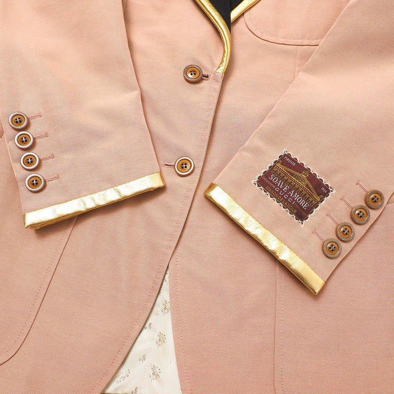 GUCCI tailored jacket 621256 55% cotton, 45% rayon Pink/Black/Gold Women 38�i160/84Y�j Used Authentic
