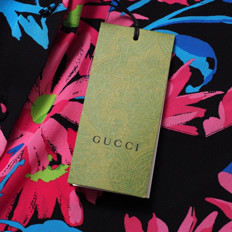 GUCCI blouse silk Pink/Black/Blue Women 40�i165/88Y�j Used Authentic