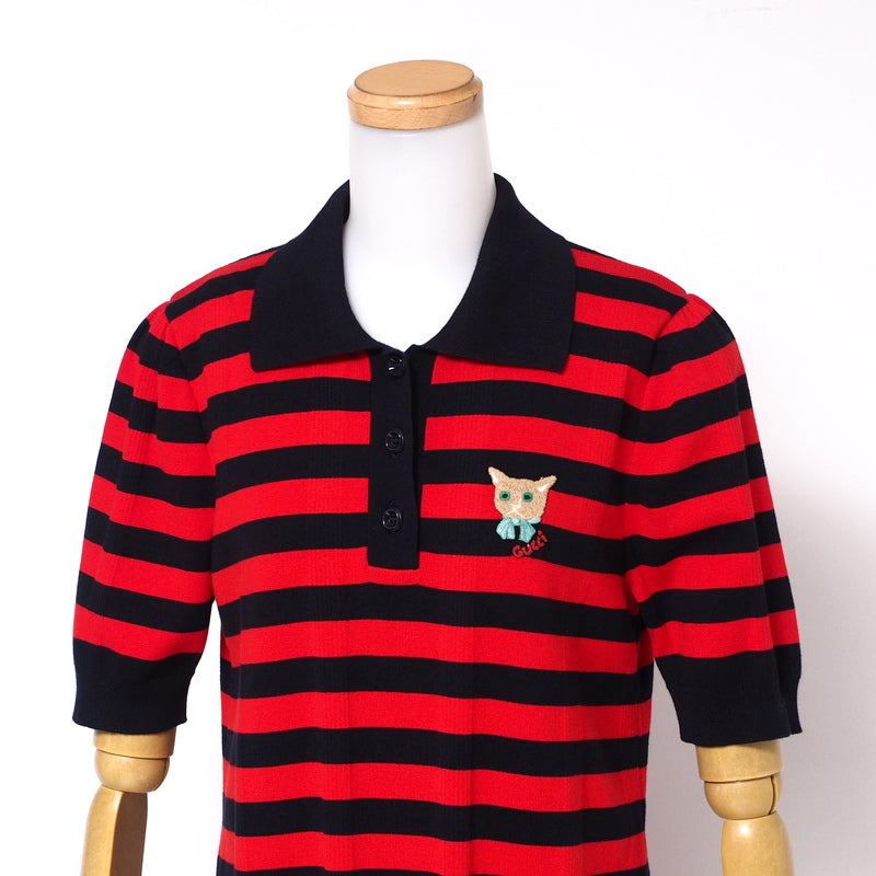 GUCCI one piece 657895 cotton Navy / Red Women M Used Authentic