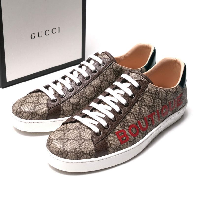 GUCCI sneakers 623236 leather Brown mens 9 Used Authentic